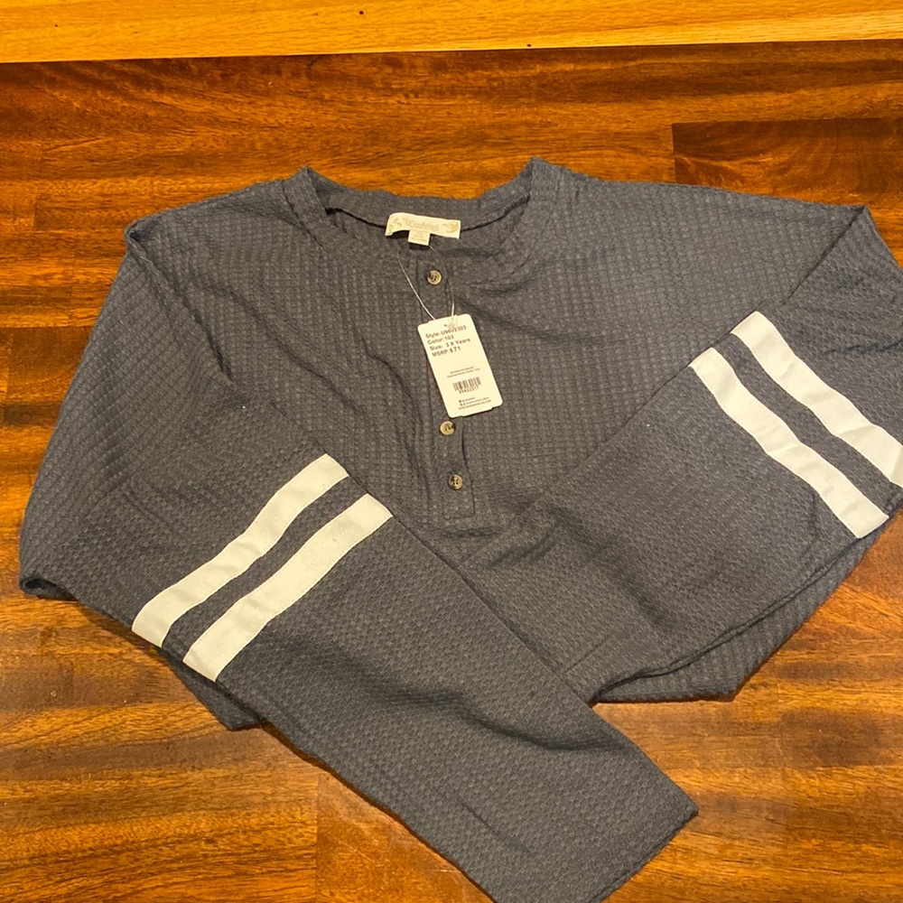 Waffle knit plus size 3xl charcoal Henley varsity tunic.